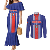 Custom Costa Rica Football Couples Matching Mermaid Dress and Long Sleeve Button Shirt Vamos Ticos!