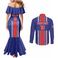 Custom Costa Rica Football Couples Matching Mermaid Dress and Long Sleeve Button Shirt Vamos Ticos!