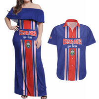 Custom Costa Rica Football Couples Matching Off Shoulder Maxi Dress and Hawaiian Shirt Vamos Ticos!