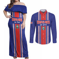 Custom Costa Rica Football Couples Matching Off Shoulder Maxi Dress and Long Sleeve Button Shirt Vamos Ticos!