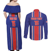 Custom Costa Rica Football Couples Matching Off Shoulder Maxi Dress and Long Sleeve Button Shirt Vamos Ticos!