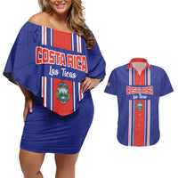 Custom Costa Rica Football Couples Matching Off Shoulder Short Dress and Hawaiian Shirt Vamos Ticos!