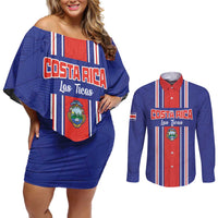 Custom Costa Rica Football Couples Matching Off Shoulder Short Dress and Long Sleeve Button Shirt Vamos Ticos!
