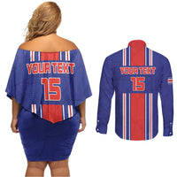 Custom Costa Rica Football Couples Matching Off Shoulder Short Dress and Long Sleeve Button Shirt Vamos Ticos!