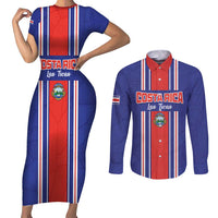 Custom Costa Rica Football Couples Matching Short Sleeve Bodycon Dress and Long Sleeve Button Shirt Vamos Ticos!