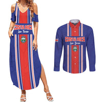 Custom Costa Rica Football Couples Matching Summer Maxi Dress and Long Sleeve Button Shirt Vamos Ticos!