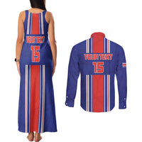 Custom Costa Rica Football Couples Matching Tank Maxi Dress and Long Sleeve Button Shirt Vamos Ticos!