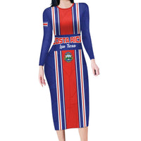 Custom Costa Rica Football Long Sleeve Bodycon Dress Vamos Ticos!