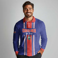 Custom Costa Rica Football Long Sleeve Polo Shirt Vamos Ticos!