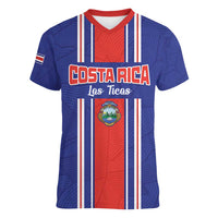 Custom Costa Rica Football Women V-Neck T-Shirt Vamos Ticos!