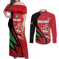 Custom Malawi Cricket Couples Matching Off Shoulder Maxi Dress and Long Sleeve Button Shirt Go Champions - Wonder Print Shop