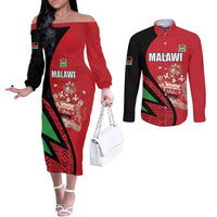Custom Malawi Cricket Couples Matching Off The Shoulder Long Sleeve Dress and Long Sleeve Button Shirt Go Champions - Wonder Print Shop