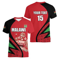 Custom Malawi Cricket Women V-Neck T-Shirt Go Champions - Wonder Print Shop