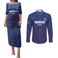 Custom Namibia Cricket Couples Matching Puletasi and Long Sleeve Button Shirt Go Eagles Go - Wonder Print Shop