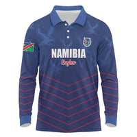 Custom Namibia Cricket Long Sleeve Polo Shirt Go Eagles Go - Wonder Print Shop