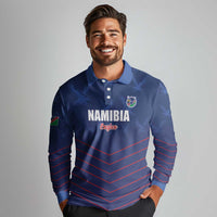 Custom Namibia Cricket Long Sleeve Polo Shirt Go Eagles Go - Wonder Print Shop