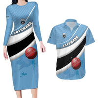 Custom Botswana Cricket Couples Matching Long Sleeve Bodycon Dress and Hawaiian Shirt Go Baggy Blues - Wonder Print Shop