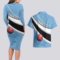 Custom Botswana Cricket Couples Matching Long Sleeve Bodycon Dress and Hawaiian Shirt Go Baggy Blues - Wonder Print Shop