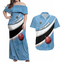 Custom Botswana Cricket Couples Matching Off Shoulder Maxi Dress and Hawaiian Shirt Go Baggy Blues - Wonder Print Shop