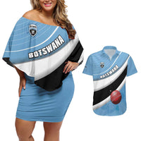 Custom Botswana Cricket Couples Matching Off Shoulder Short Dress and Hawaiian Shirt Go Baggy Blues - Wonder Print Shop