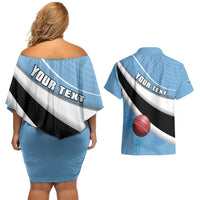 Custom Botswana Cricket Couples Matching Off Shoulder Short Dress and Hawaiian Shirt Go Baggy Blues - Wonder Print Shop