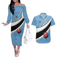 Custom Botswana Cricket Couples Matching Off The Shoulder Long Sleeve Dress and Hawaiian Shirt Go Baggy Blues - Wonder Print Shop