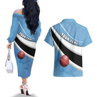 Custom Botswana Cricket Couples Matching Off The Shoulder Long Sleeve Dress and Hawaiian Shirt Go Baggy Blues - Wonder Print Shop
