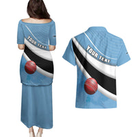 Custom Botswana Cricket Couples Matching Puletasi and Hawaiian Shirt Go Baggy Blues - Wonder Print Shop