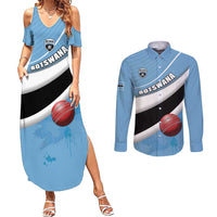 Custom Botswana Cricket Couples Matching Summer Maxi Dress and Long Sleeve Button Shirt Go Baggy Blues - Wonder Print Shop
