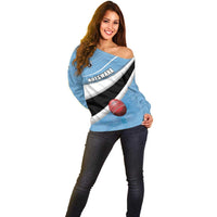 Custom Botswana Cricket Off Shoulder Sweater Go Baggy Blues - Wonder Print Shop