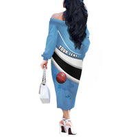 Custom Botswana Cricket Off The Shoulder Long Sleeve Dress Go Baggy Blues - Wonder Print Shop