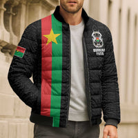 Personalized Burkina Faso Striped Bomber Puffer Jacket African Mud Cloth Pattern - Black - Wonder Print Shop