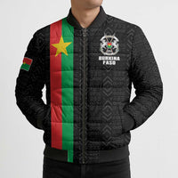 Personalized Burkina Faso Striped Bomber Puffer Jacket African Mud Cloth Pattern - Black - Wonder Print Shop