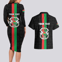 Personalized Burkina Faso Striped Couples Matching Long Sleeve Bodycon Dress and Hawaiian Shirt African Mud Cloth Pattern - Black - Wonder Print Shop