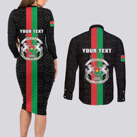 Personalized Burkina Faso Striped Couples Matching Long Sleeve Bodycon Dress and Long Sleeve Button Shirt African Mud Cloth Pattern - Black - Wonder Print Shop
