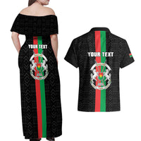 Personalized Burkina Faso Striped Couples Matching Off Shoulder Maxi Dress and Hawaiian Shirt African Mud Cloth Pattern - Black - Wonder Print Shop