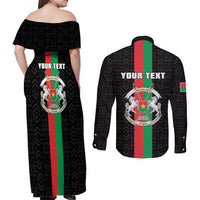 Personalized Burkina Faso Striped Couples Matching Off Shoulder Maxi Dress and Long Sleeve Button Shirt African Mud Cloth Pattern - Black - Wonder Print Shop