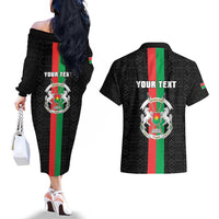 Personalized Burkina Faso Striped Couples Matching Off The Shoulder Long Sleeve Dress and Hawaiian Shirt African Mud Cloth Pattern - Black - Wonder Print Shop