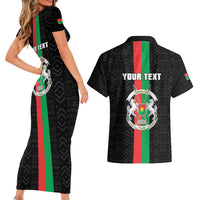 Personalized Burkina Faso Striped Couples Matching Short Sleeve Bodycon Dress and Hawaiian Shirt African Mud Cloth Pattern - Black - Wonder Print Shop