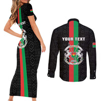Personalized Burkina Faso Striped Couples Matching Short Sleeve Bodycon Dress and Long Sleeve Button Shirt African Mud Cloth Pattern - Black - Wonder Print Shop