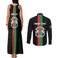 Personalized Burkina Faso Striped Couples Matching Tank Maxi Dress and Long Sleeve Button Shirt African Mud Cloth Pattern - Black - Wonder Print Shop
