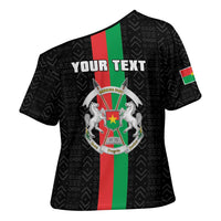 Personalized Burkina Faso Striped Cross Shoulder Shirt African Mud Cloth Pattern - Black - Wonder Print Shop