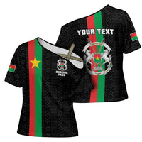 Personalized Burkina Faso Striped Cross Shoulder Shirt African Mud Cloth Pattern - Black - Wonder Print Shop