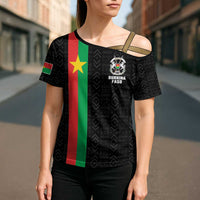 Personalized Burkina Faso Striped Cross Shoulder Shirt African Mud Cloth Pattern - Black - Wonder Print Shop