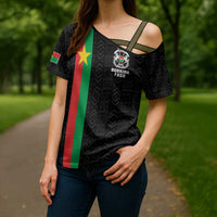 Personalized Burkina Faso Striped Cross Shoulder Shirt African Mud Cloth Pattern - Black - Wonder Print Shop