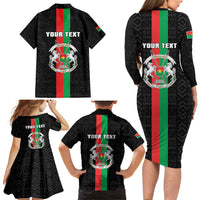 Personalized Burkina Faso Striped Family Matching Long Sleeve Bodycon Dress and Hawaiian Shirt African Mud Cloth Pattern - Black - Wonder Print Shop