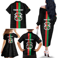 Personalized Burkina Faso Striped Family Matching Off The Shoulder Long Sleeve Dress and Hawaiian Shirt African Mud Cloth Pattern - Black - Wonder Print Shop