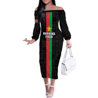 Personalized Burkina Faso Striped Family Matching Off The Shoulder Long Sleeve Dress and Hawaiian Shirt African Mud Cloth Pattern - Black - Wonder Print Shop