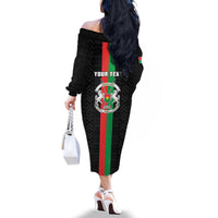 Personalized Burkina Faso Striped Family Matching Off The Shoulder Long Sleeve Dress and Hawaiian Shirt African Mud Cloth Pattern - Black - Wonder Print Shop