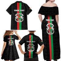 Personalized Burkina Faso Striped Family Matching Off Shoulder Maxi Dress and Hawaiian Shirt African Mud Cloth Pattern - Black - Wonder Print Shop